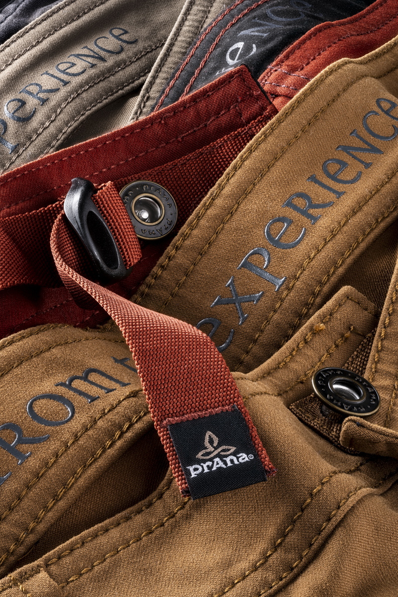 Extreme close-up macro photograph of Prana fabric texture showing weave detail and material finish — commercial product photography by PROSPEKT Product Works